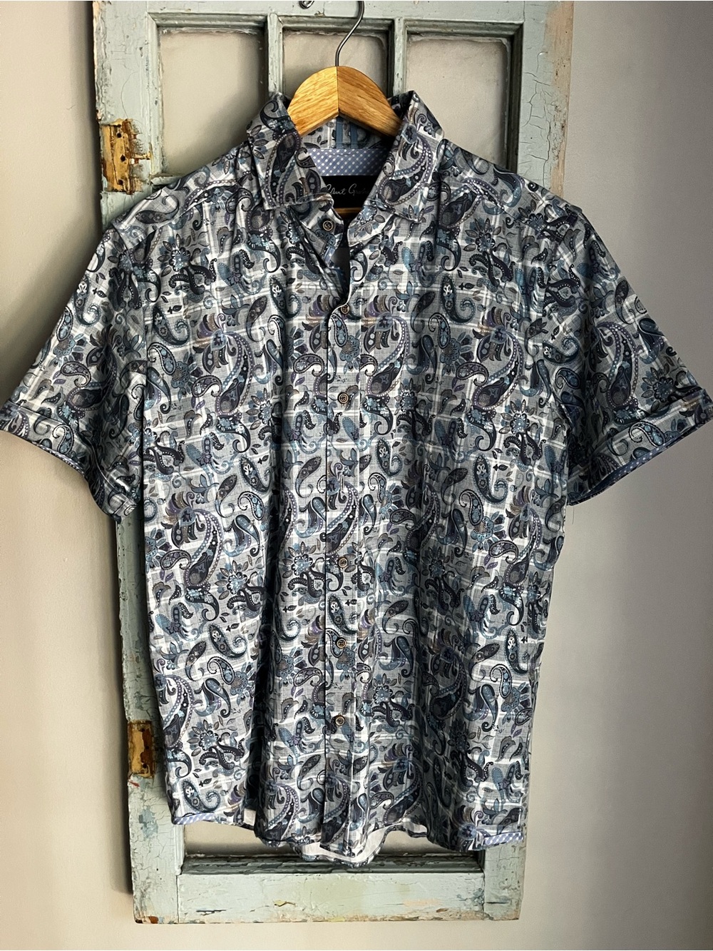 Robert Graham Men Large Short Sleeve Paisley Plaid Button Down Shirt L